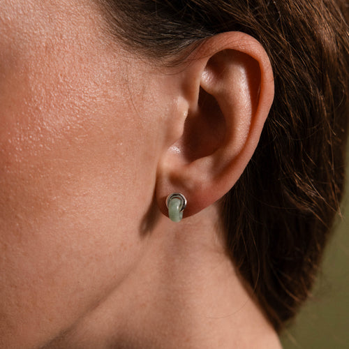 Aventurine Halo Drop Studs in Silver
