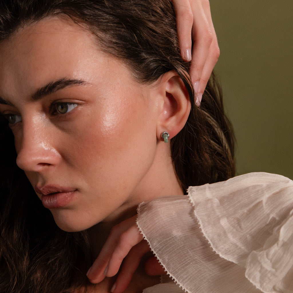 Aventurine Halo Drop Studs in Silver