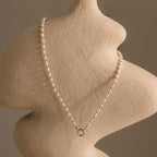 Pearl Station Beaded Charm Necklace in Silver