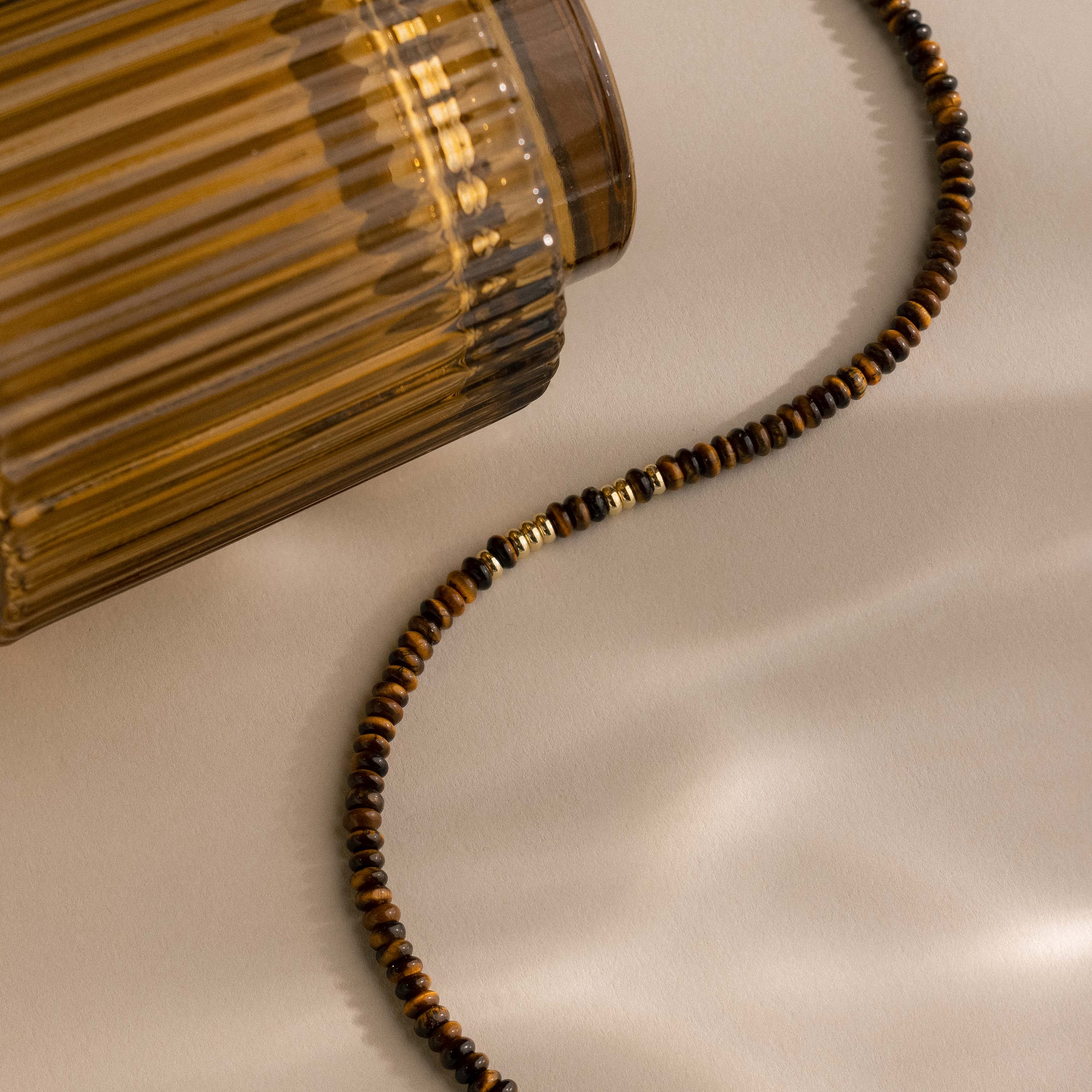 Beaded Tiger's Eye Necklace in 18K Gold