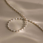 Pearl Station Beaded Charm Necklace in Silver