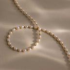 Pearl Station Beaded Charm Necklace in 18K Gold