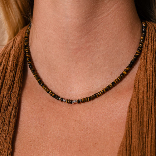 Beaded Tiger's Eye Necklace in Silver