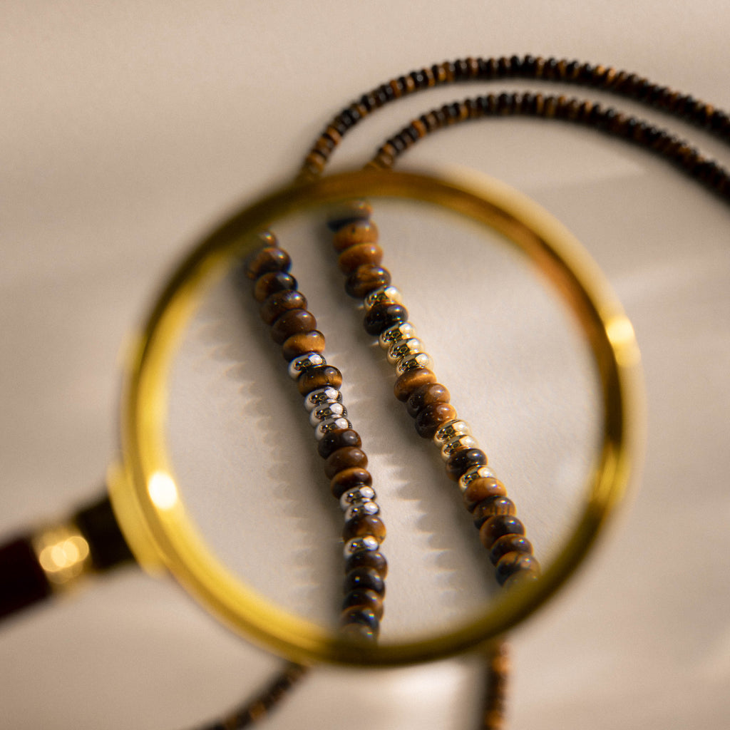 Beaded Tiger's Eye Necklace in Silver