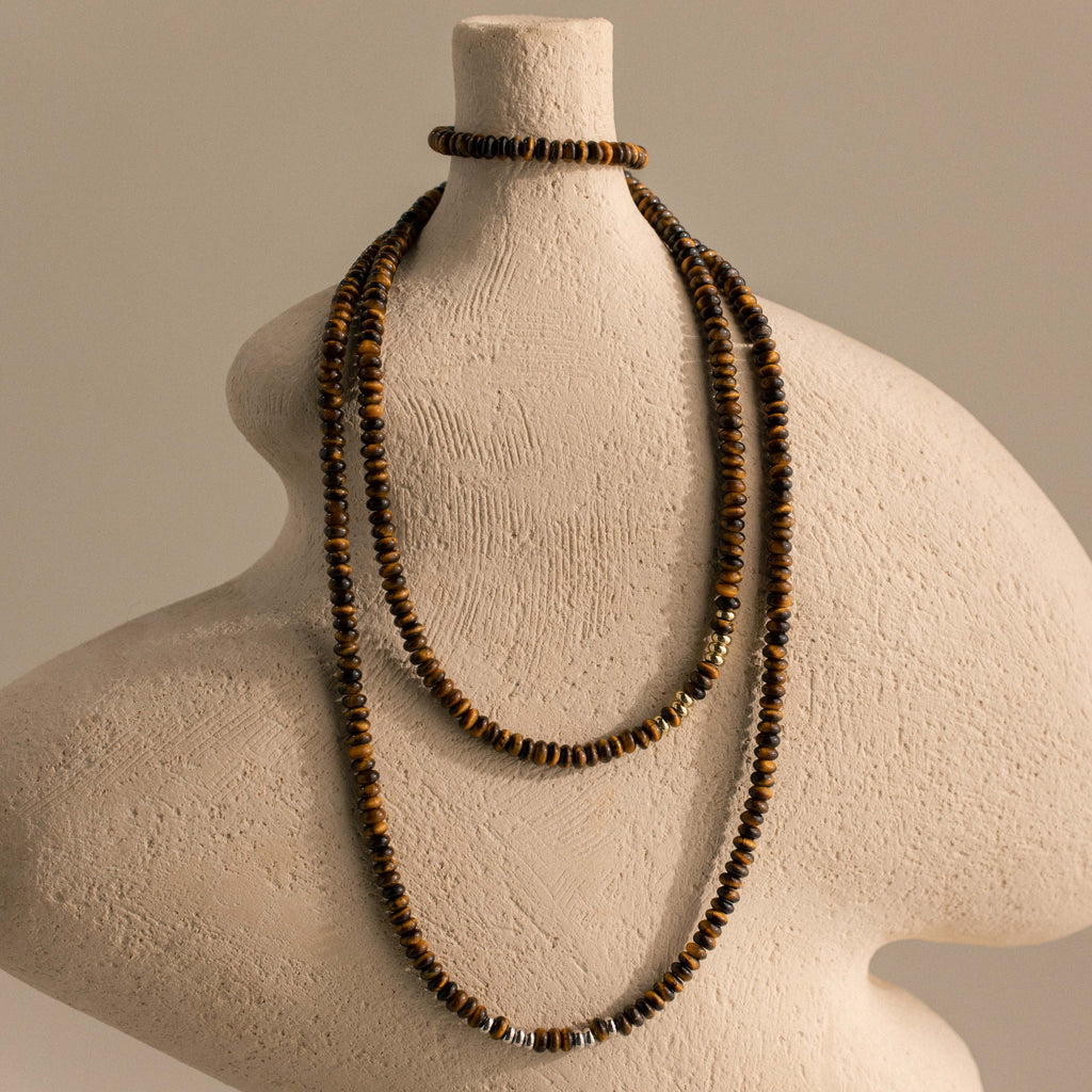 Beaded Tiger's Eye Necklace in 18K Gold