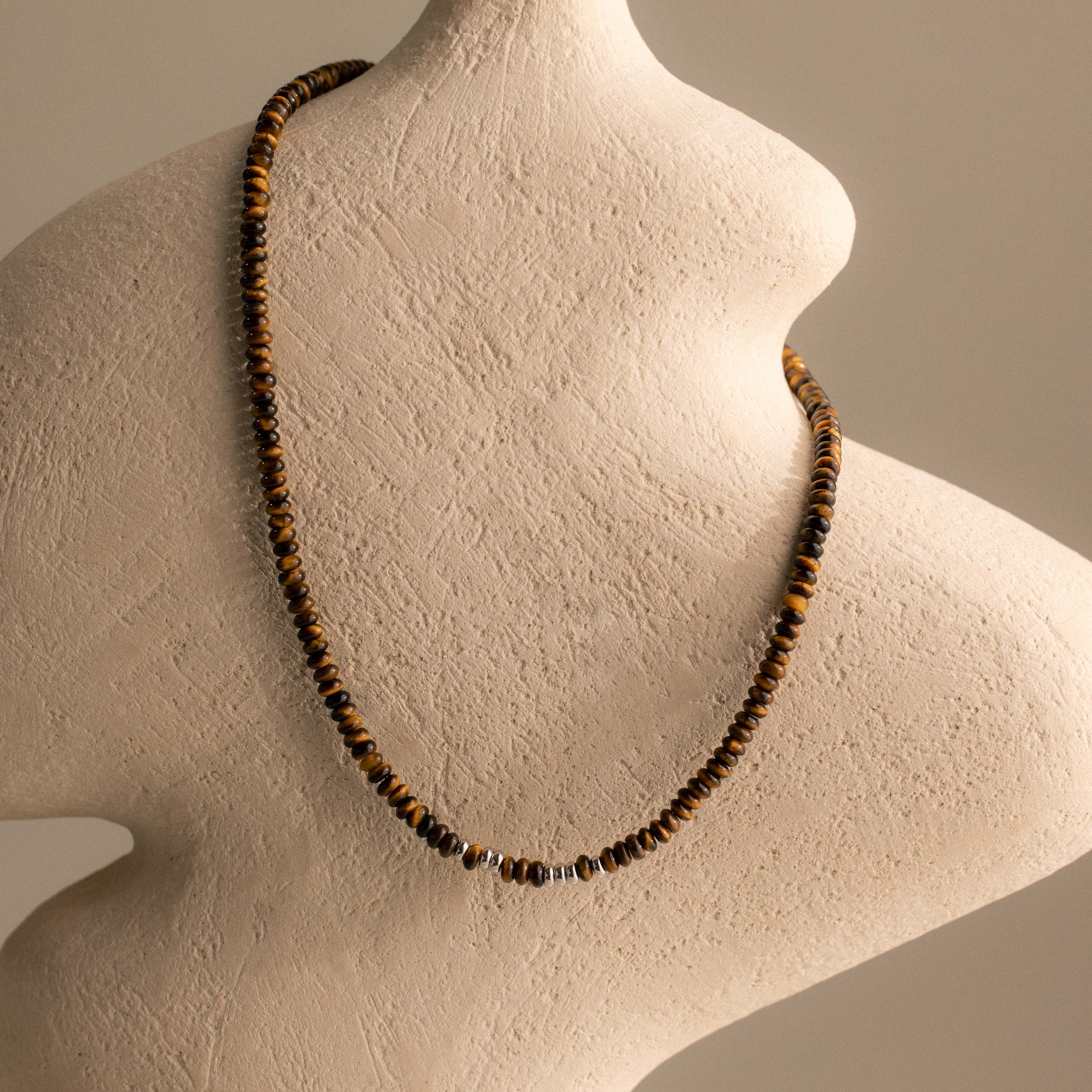 Beaded Tiger's Eye Necklace in Silver