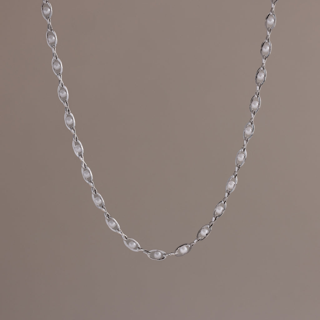 Eternity Pearl Necklace & Bracelet Set in Silver