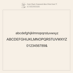 Font chart featuring uppercase, lowercase, numbers, and ampersand in a clean sans-serif style on a beige background—perfect for designing your custom Diamond Tennis Letter Necklace.