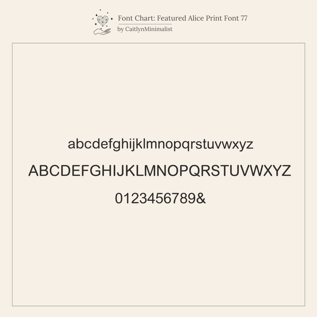 A font chart with uppercase, lowercase, and numbers in a simple sans serif style—ideal for personalizing your Multiple Name Eternity Ring in Rose Gold.