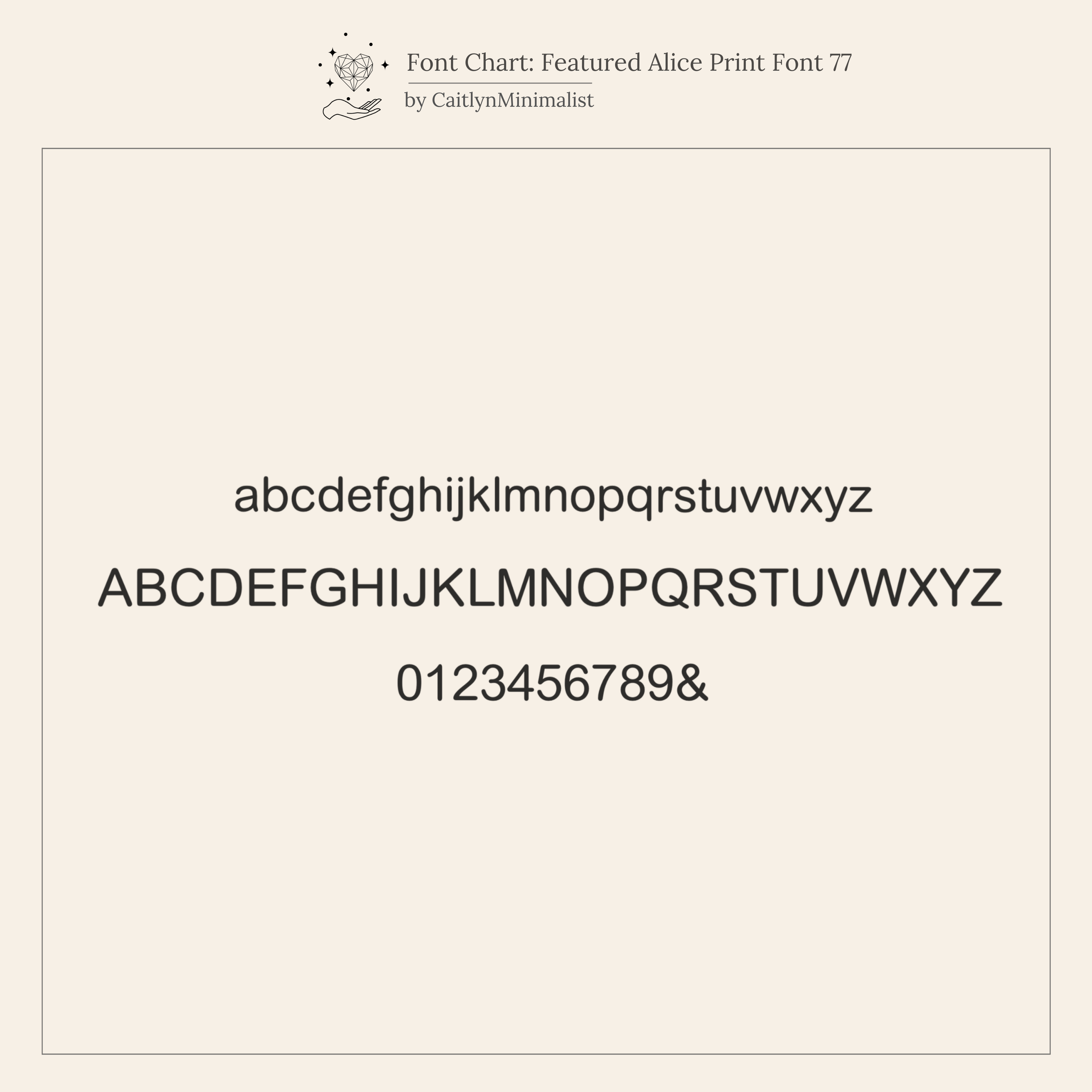 A font chart with uppercase, lowercase, and numbers in a simple sans serif style—ideal for personalizing your Multiple Name Eternity Ring in Rose Gold.