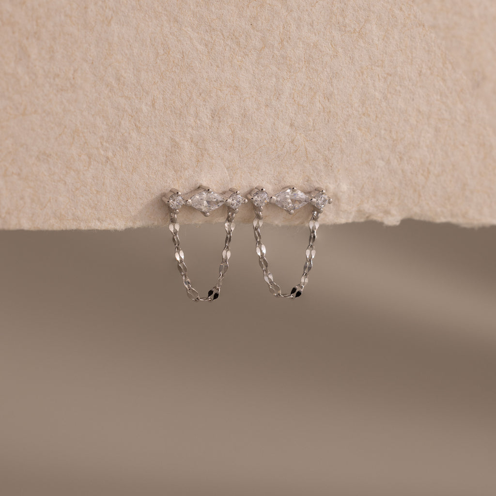 Diamond Marquise Chain Flat Back Studs in Silver