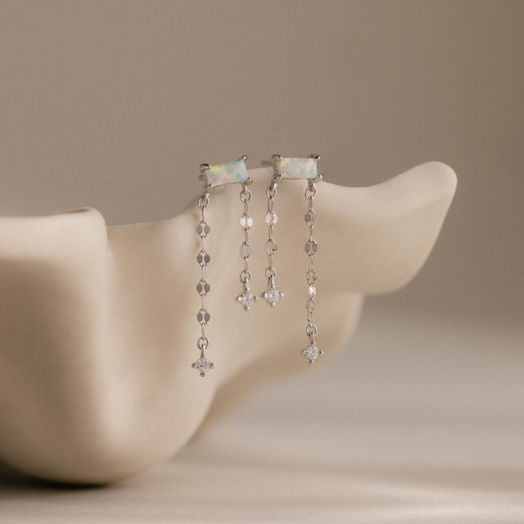 Opal Cascade Flat Back Studs in Silver