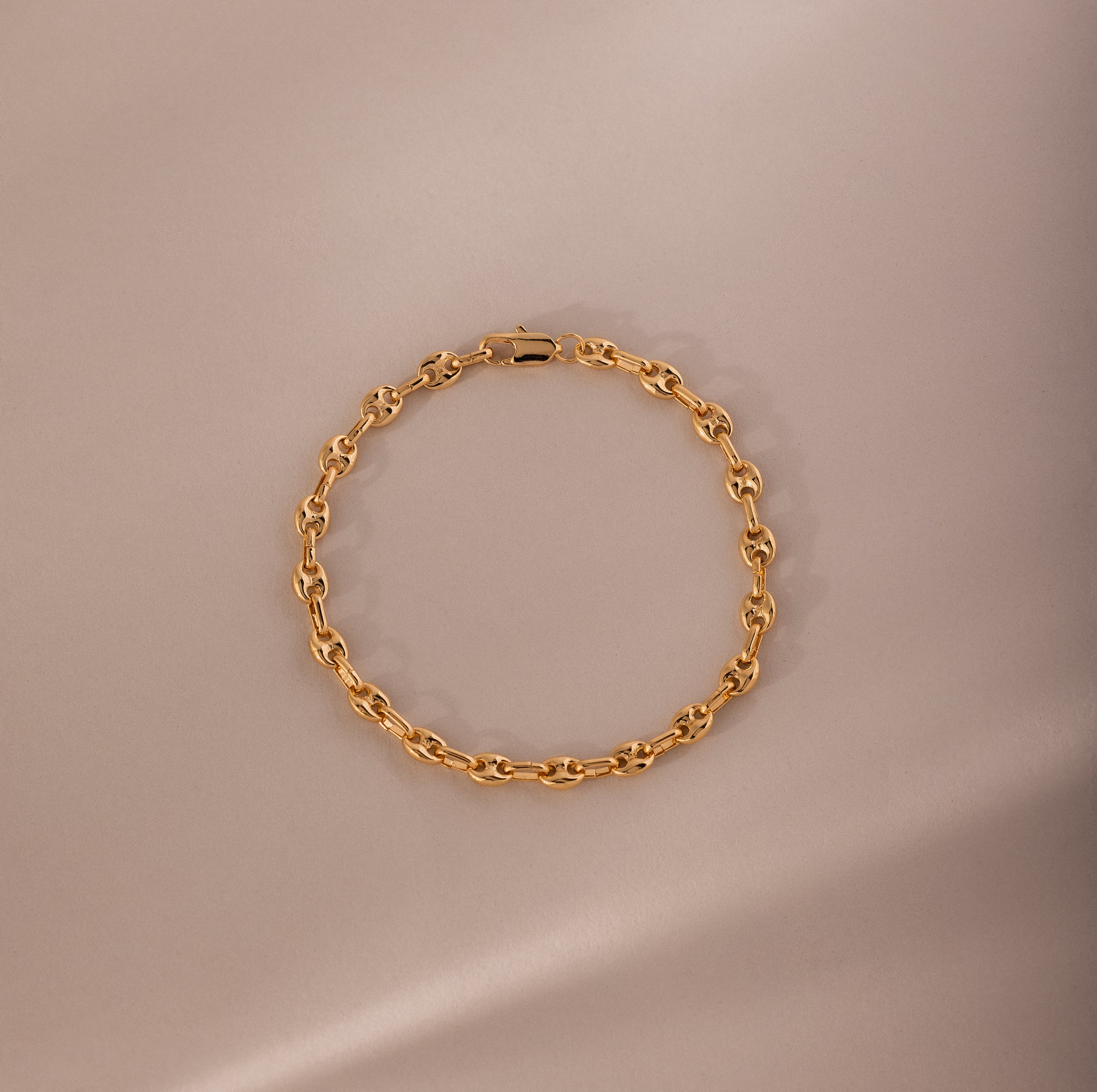 Mini Mariner Chain Bracelet in gold with rounded mariner-style links, placed on a neutral background.