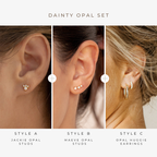 A collage of various earrings, highlighting delicate styles and the elegant Dainty Opal Earrings Set.