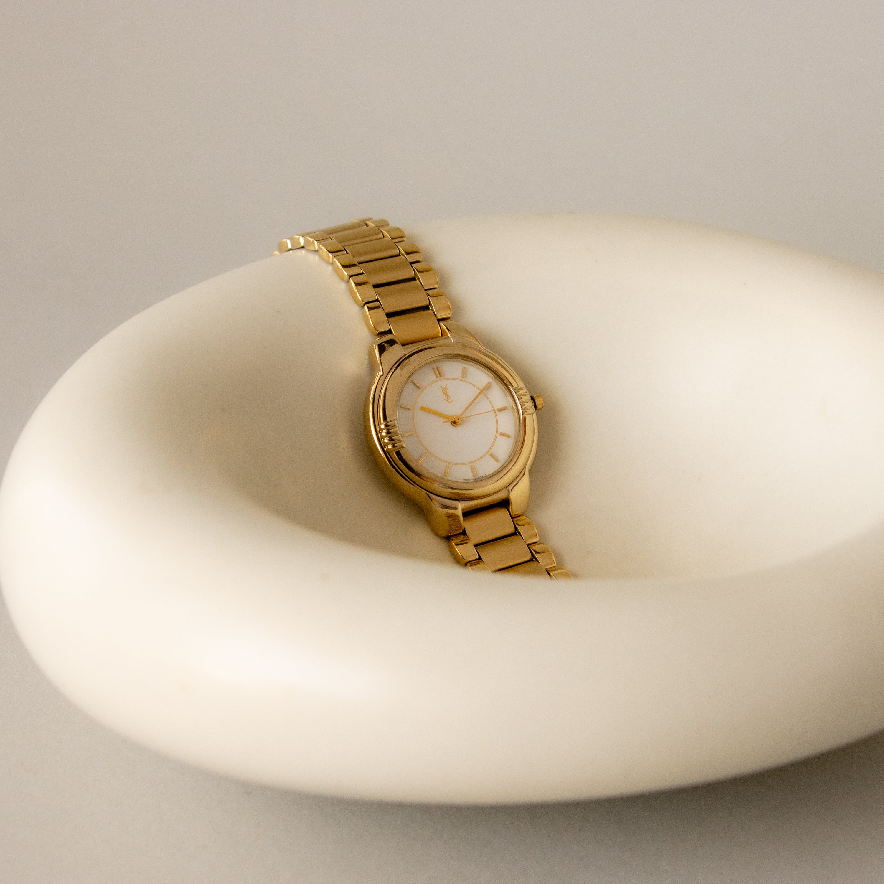 Vintage YSL Bold Ribbed Gold Watch