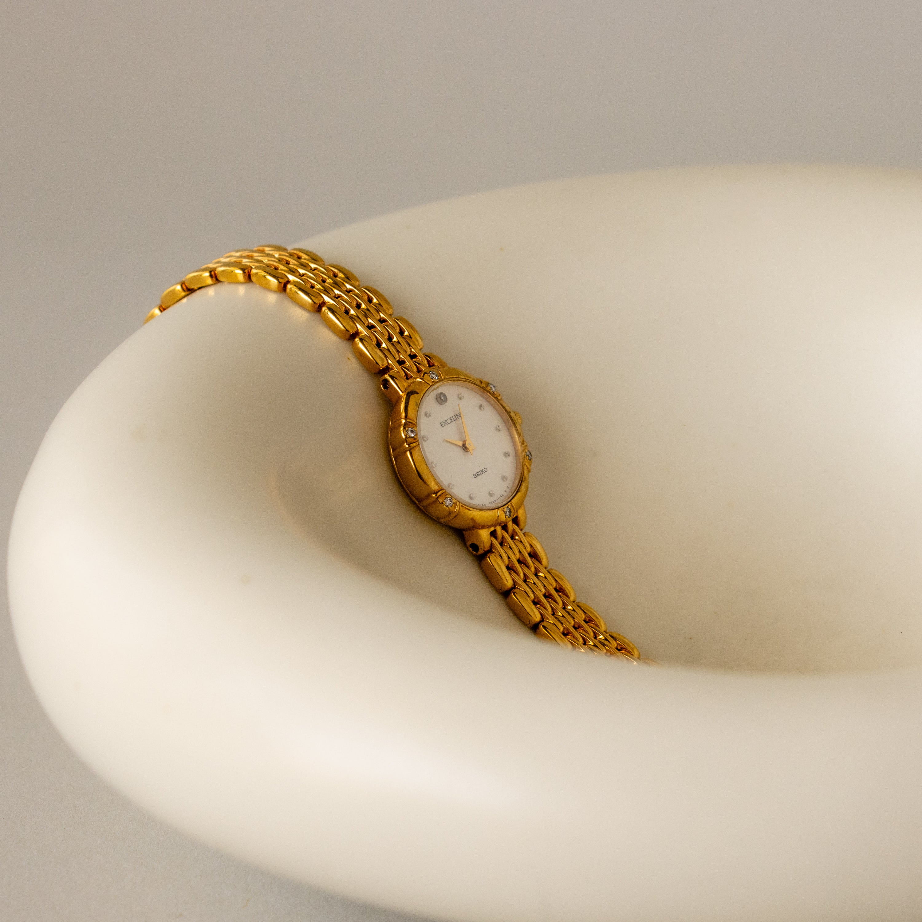 Vintage Seiko Exceline Pave Gold Watch