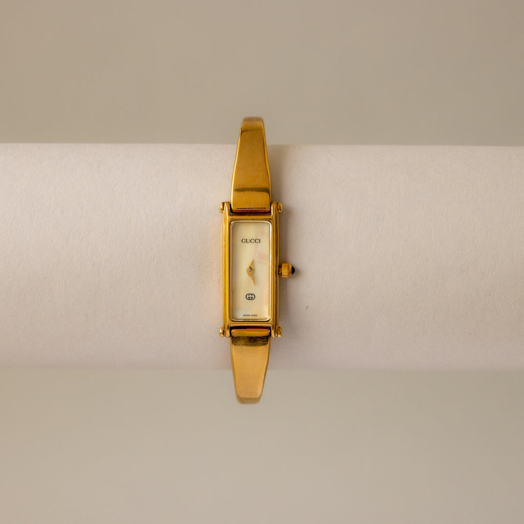 Vintage Gucci Swiss Rectangular Cuff Gold Watch