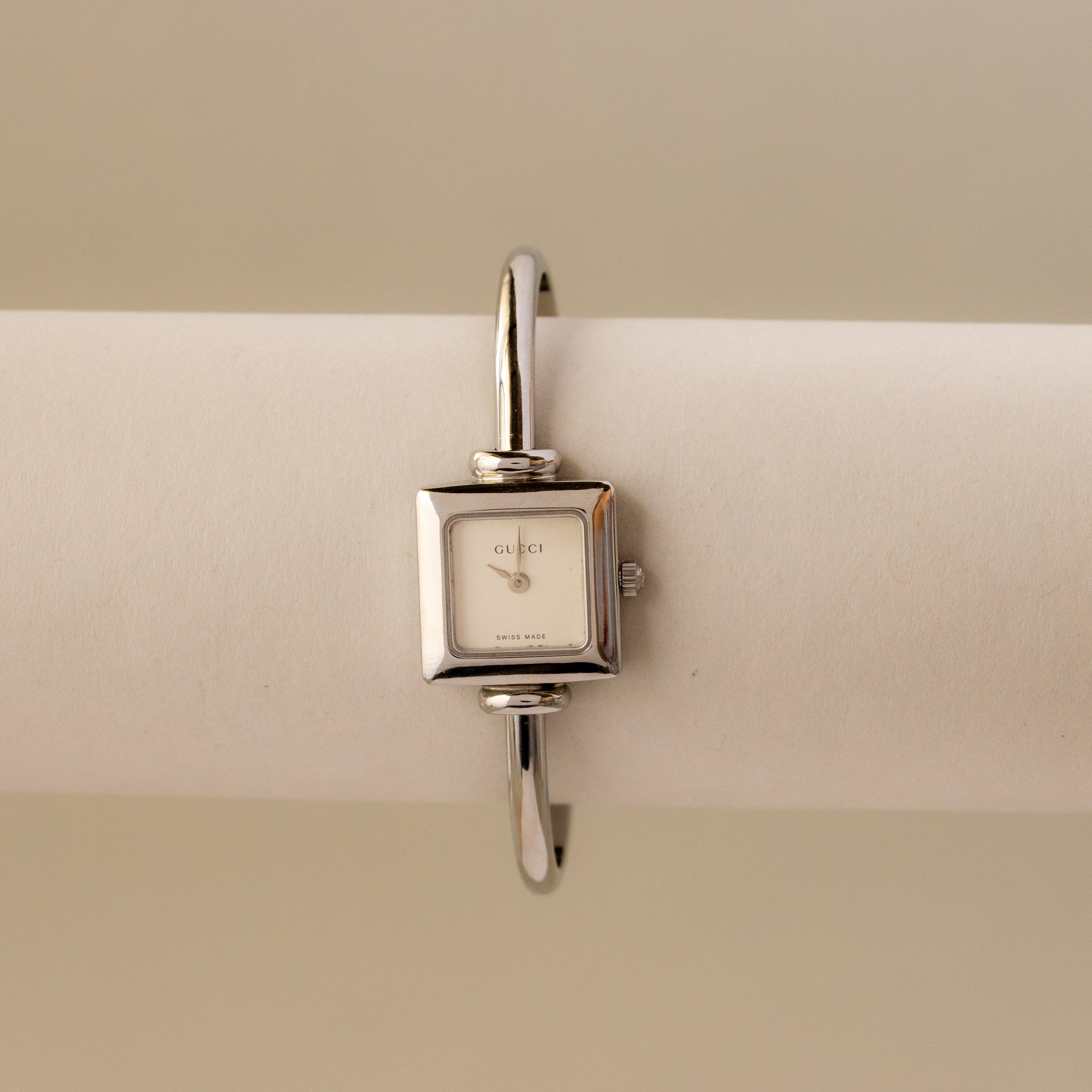 Vintage Gucci Swiss Square Cuff Silver Watch