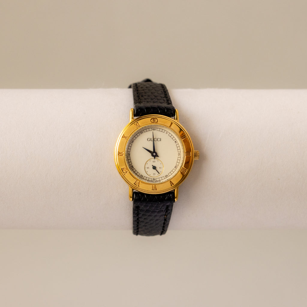 Vintage Gucci Swiss Black Strap Gold Watch