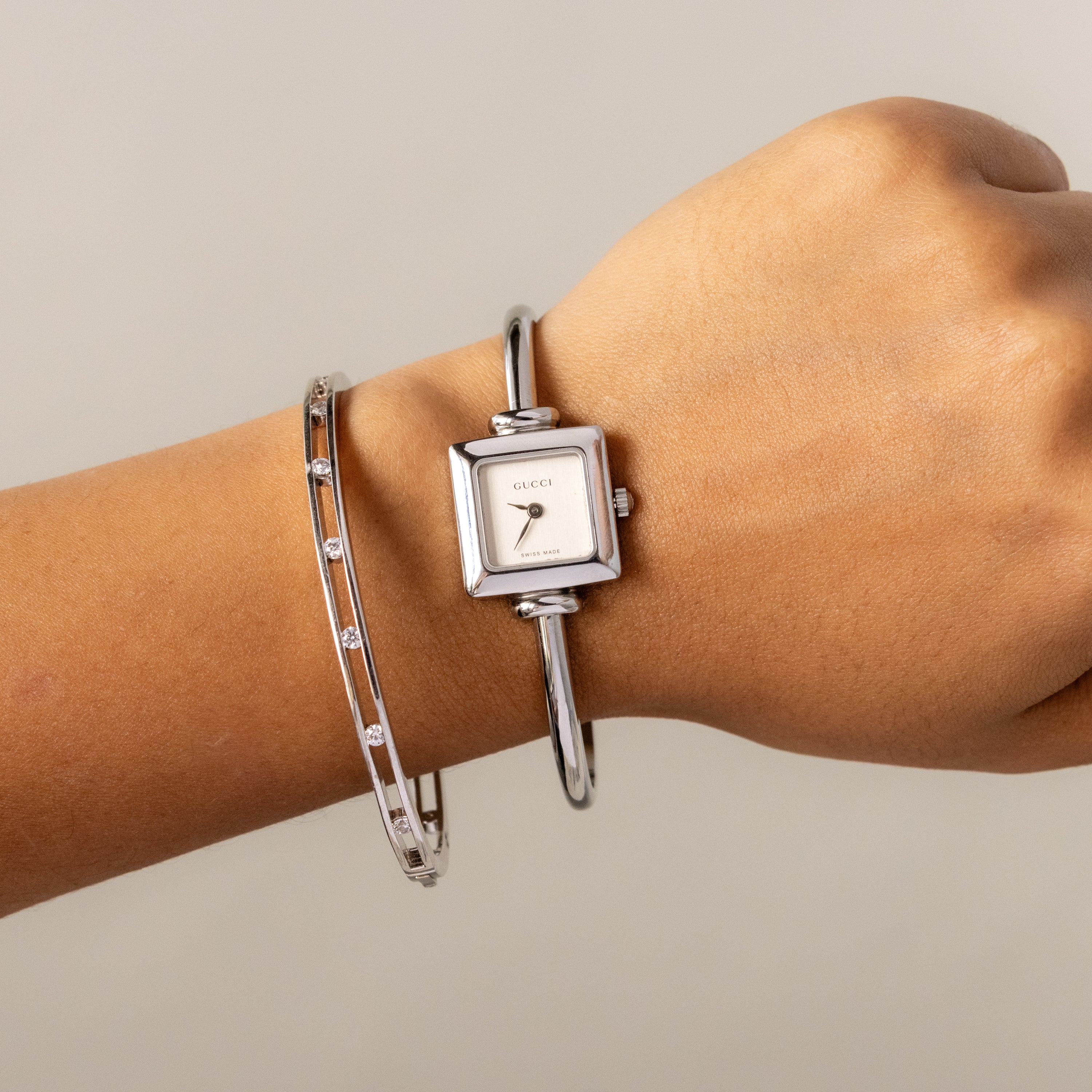 Vintage Gucci Swiss Square Cuff Silver Watch