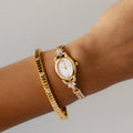Vintage Aureole Regal Oval Pearl Gold Watch
