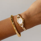 Vintage Aureole Regal Oval Pearl Gold Watch