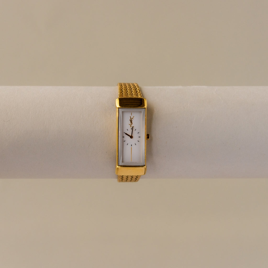 Vintage YSL Rectangular Mesh Gold Watch