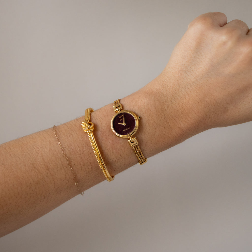 Rare Vintage Waltham Burgundy Rope Gold Watch