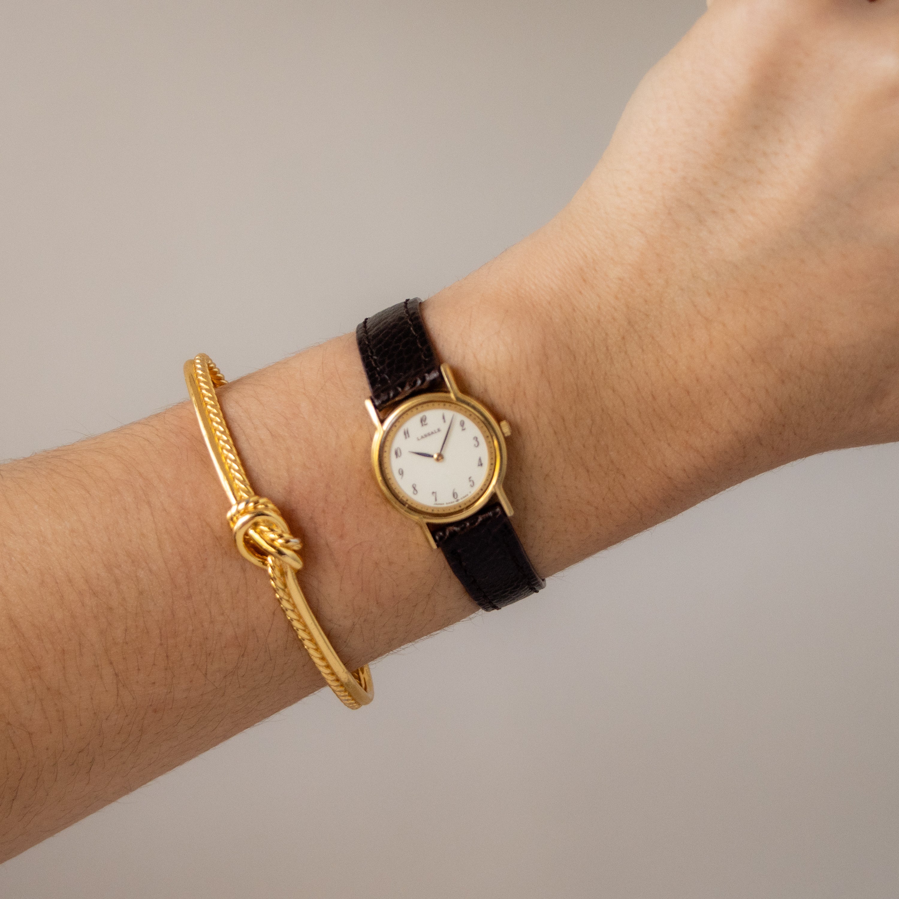 Vintage Lassale Round Brown Strap Gold Watch