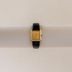 Vintage Rado Swiss Rectangular Black Leather Gold Watch