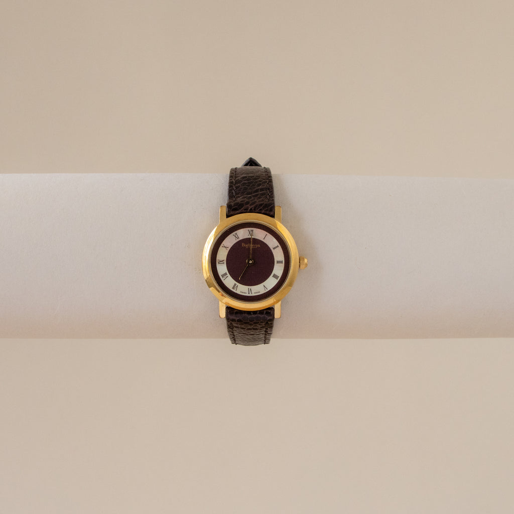 Vintage Burberrys Swiss Burgundy Pearl Gold Watch