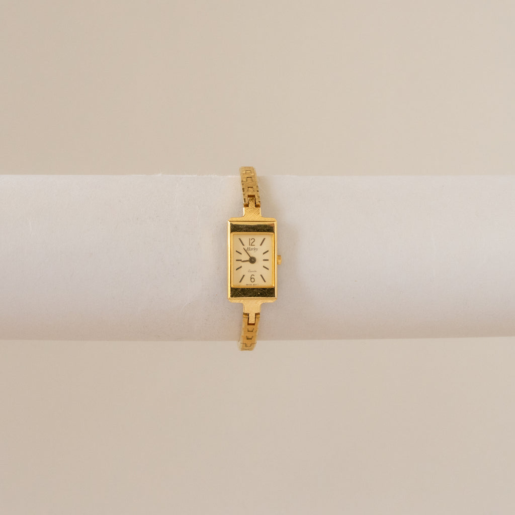 Vintage Harley Swiss Skinny Rectangular Gold Watch