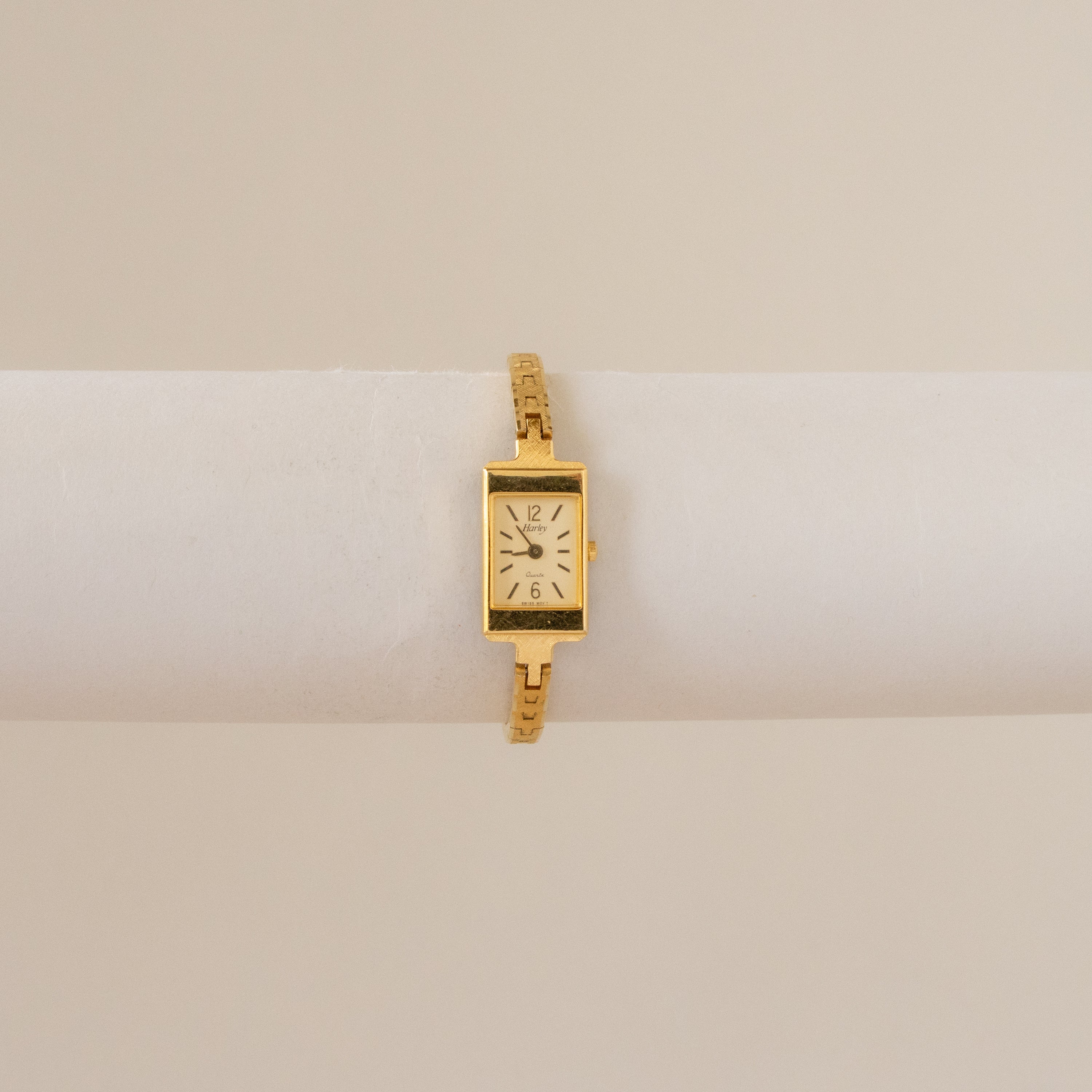Vintage Harley Swiss Skinny Rectangular Gold Watch