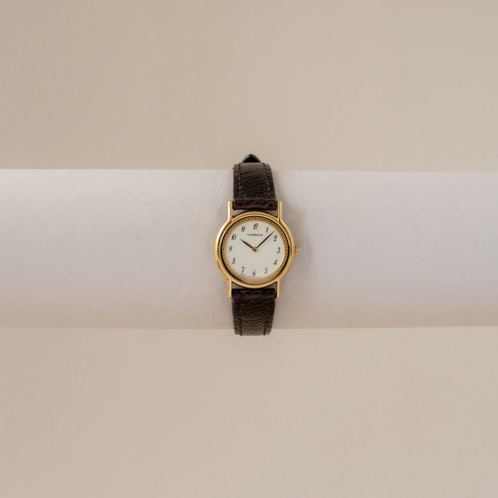 Vintage Lassale Round Brown Strap Gold Watch