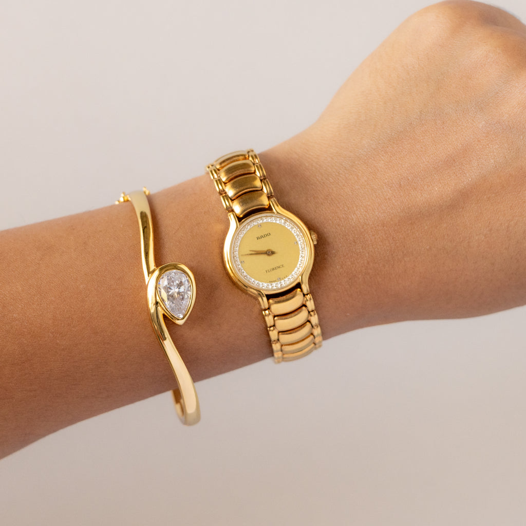 Vintage Rado Swiss Pave Round Gold Watch