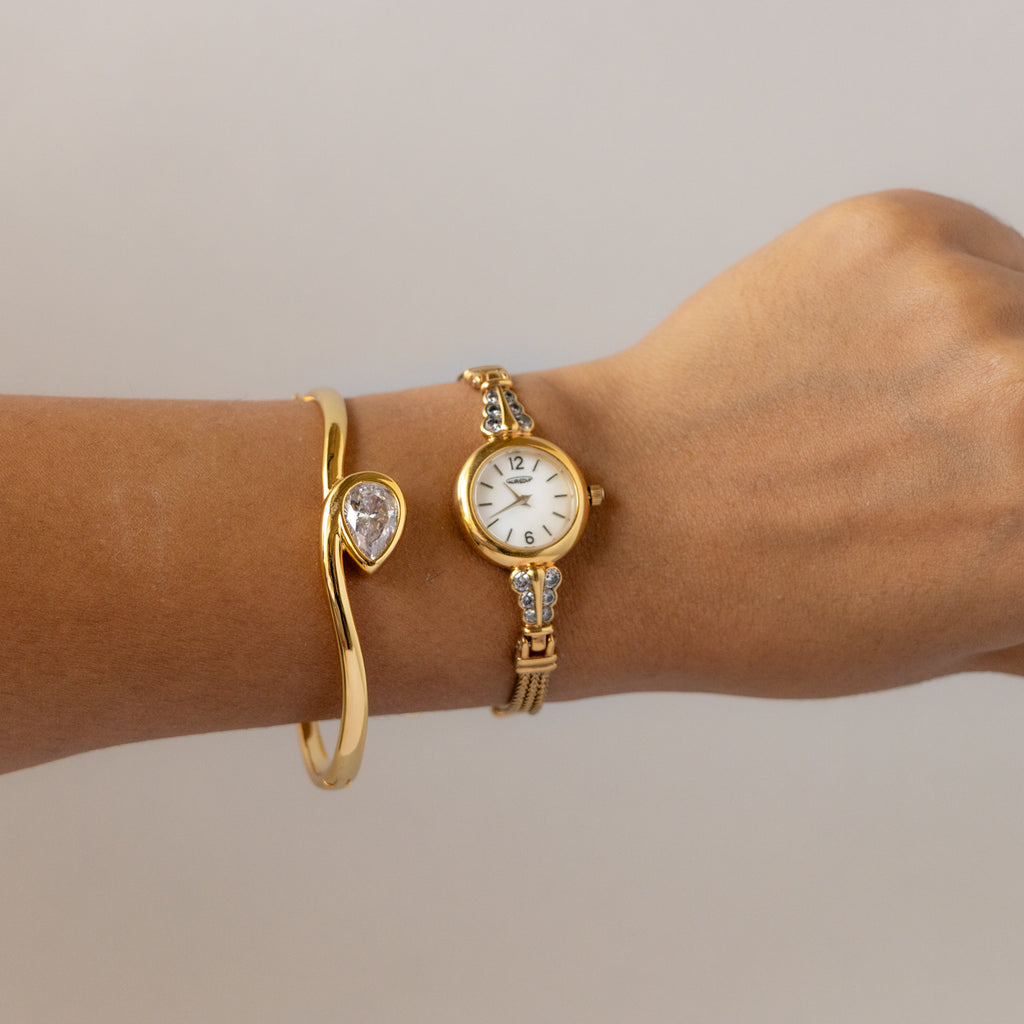 Vintage Aureole Round Diamond Gold Watch