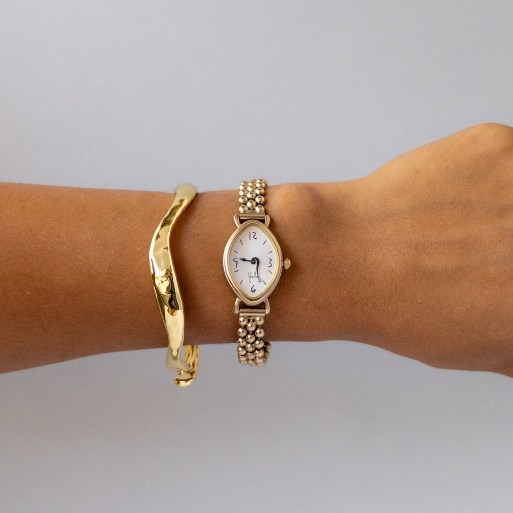 Vintage Sybilla Oval Beaded Gold Watch