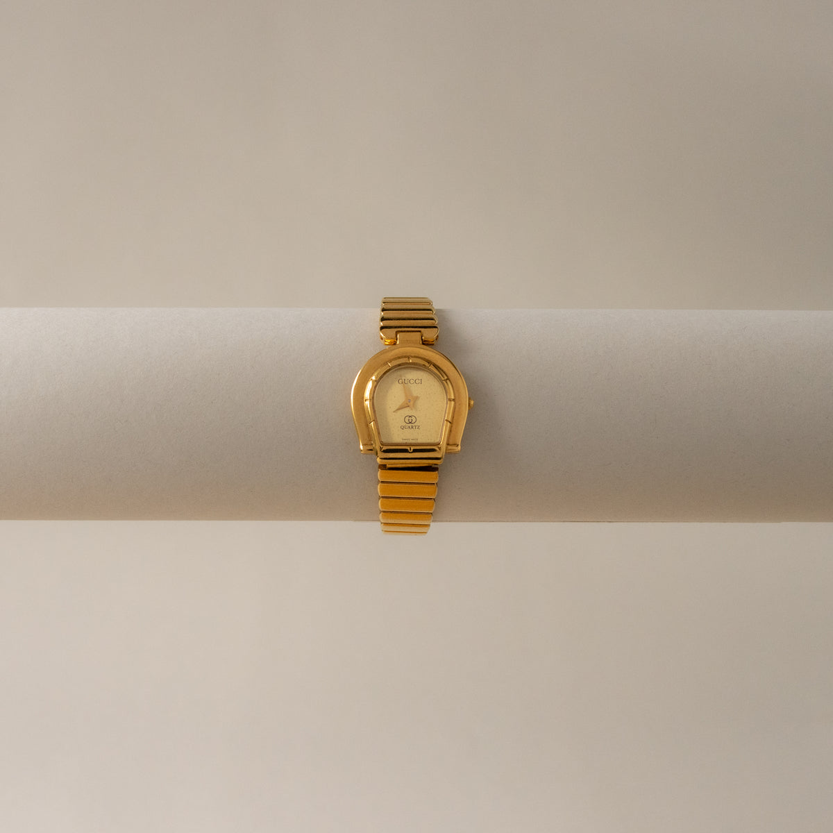 Vintage Gucci Swiss Horseshoe Ribbed Gold Watch