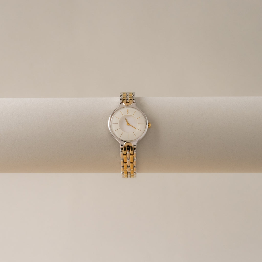 Vintage YSL Round Woven Link Two Tone Watch