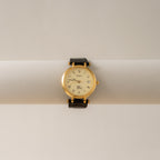 Vintage Burberrys Swiss Roman Black Leather Gold Watch