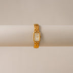 Vintage Seiko Bold Rectangular Diamond Link Gold Watch