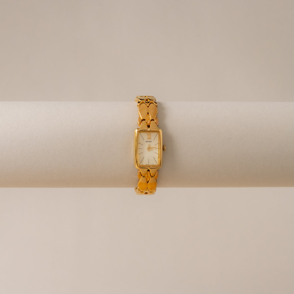Vintage Seiko Bold Rectangular Diamond Link Gold Watch