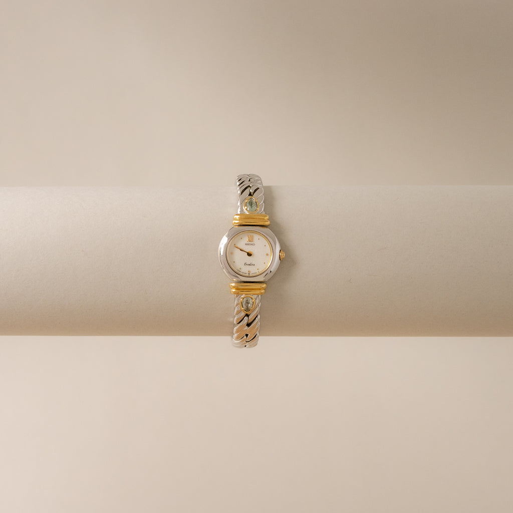 Vintage Seiko Aquamarine Teardrop Two Tone Watch