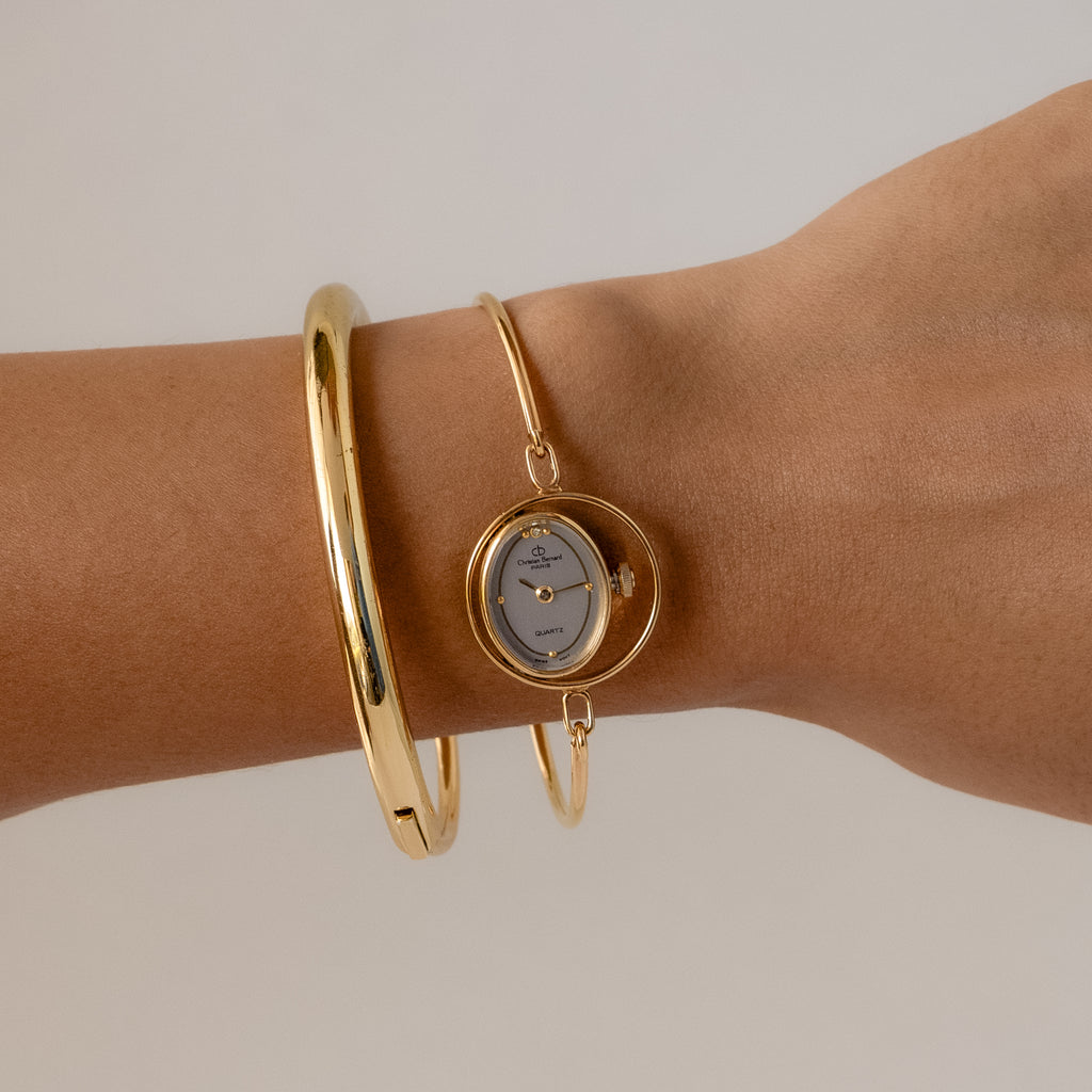Vintage Vintage Christian Bernard Floating Oval Cuff Gold Watch
