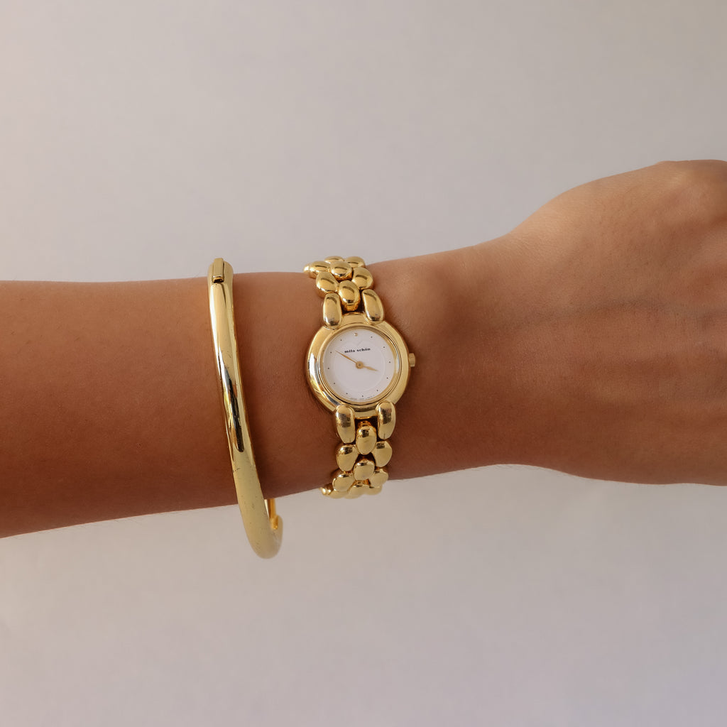 Vintage Mila Schön Round Beaded Link Gold Watch