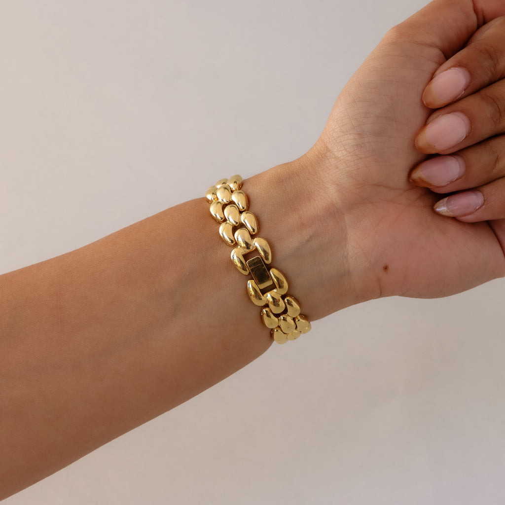 Vintage Mila Schön Round Beaded Link Gold Watch