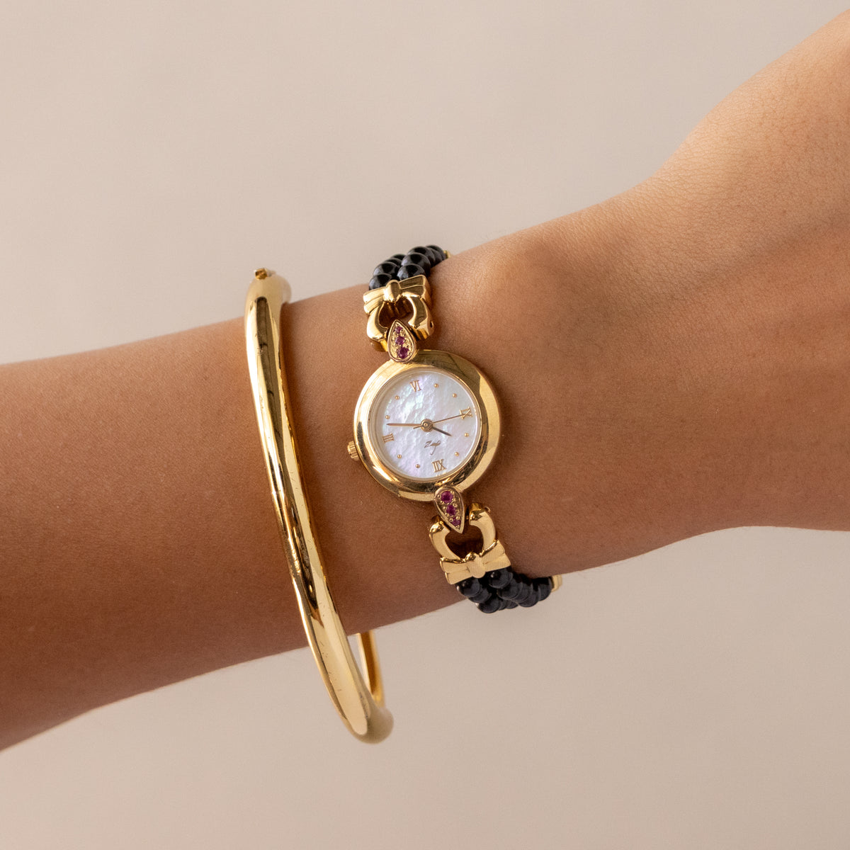 Vintage LV Midnight Beaded Gold Watch