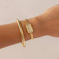 Vintage Lunage Pave Rectangular Gold Watch