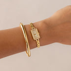 Vintage Lunage Pave Rectangular Gold Watch