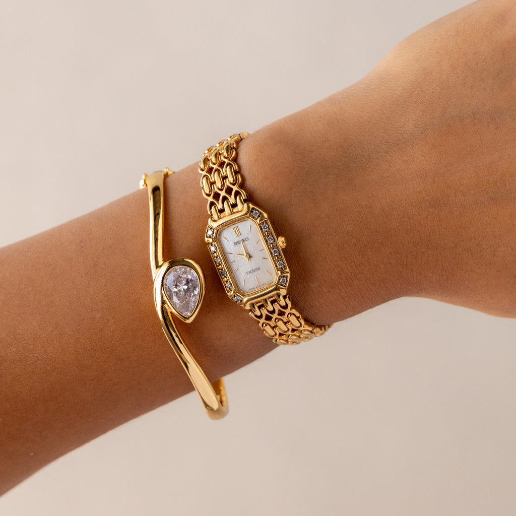 Vintage Seiko Rectangular Diamond Gold Watch